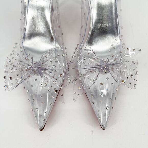 Christian Louboutin Jelly Strass 80 Silver Embellished PVC Pointed Toe Pumps 39 - Picture 7 of 12